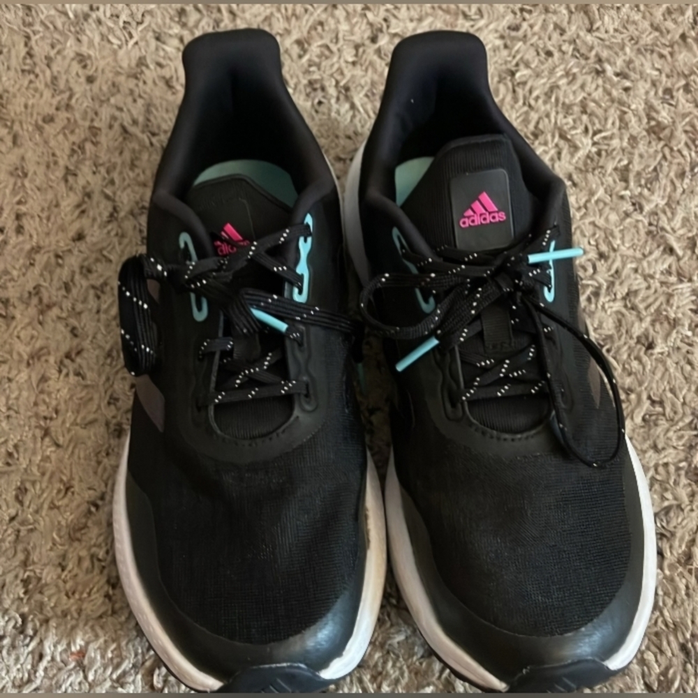 Adidas EQ21 T5 Running Shoe, Black/Shock Pink/Pulse Aqua, 5 US Unisex Bi…